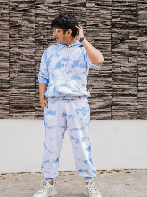 Baby Blue Tie Dye Pure Cotton Warm Unisex Hoodie & Jogger Co-ord Set