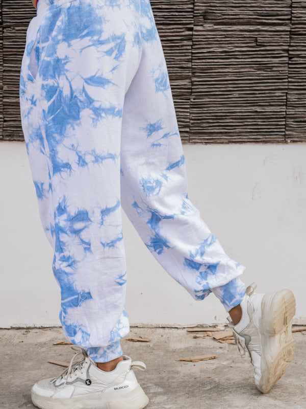 Baby Blue Tie Dye Pure Cotton Warm Unisex Hoodie & Jogger Co-ord Set