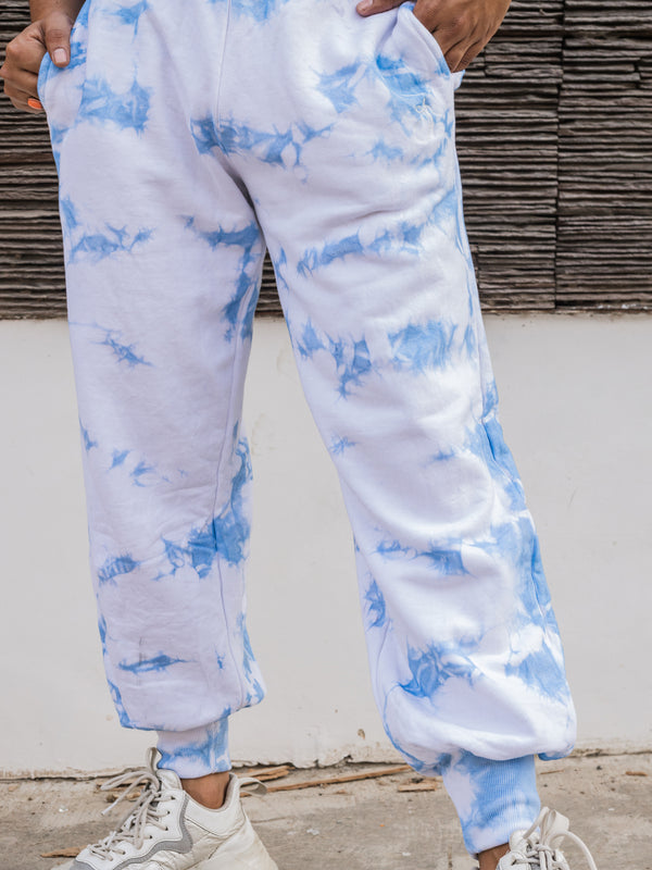 Baby Blue Tie Dye Pure Cotton Warm Unisex Hoodie & Jogger Co-ord Set