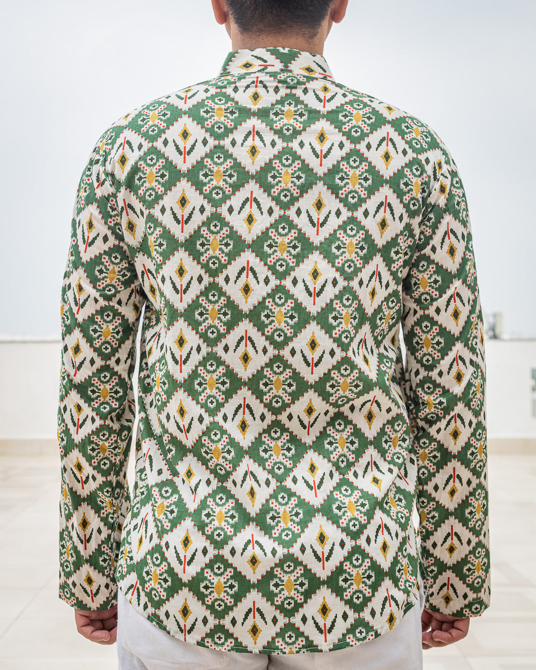 White & Green Ethinc Motifs Handblock Printed Short Kurta