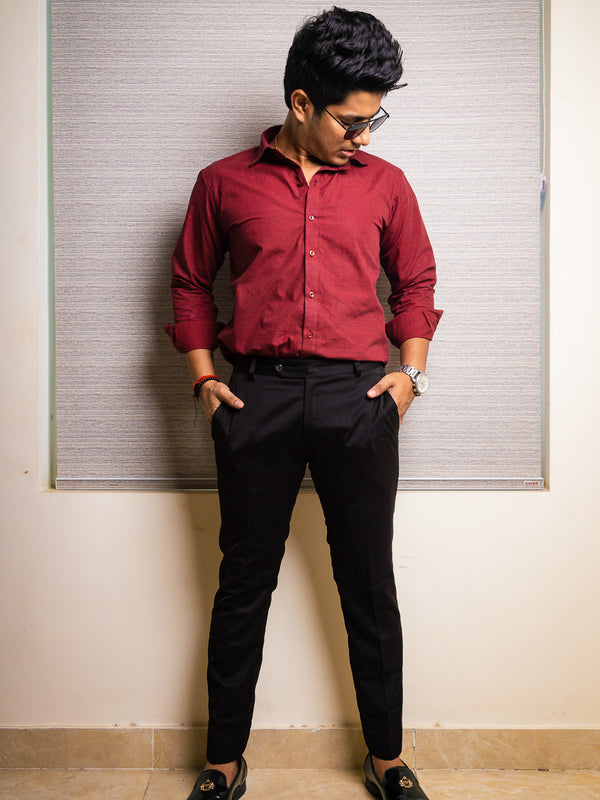 Opulent Maroon Slim Fit Yarn Dyed Cotton Shirt