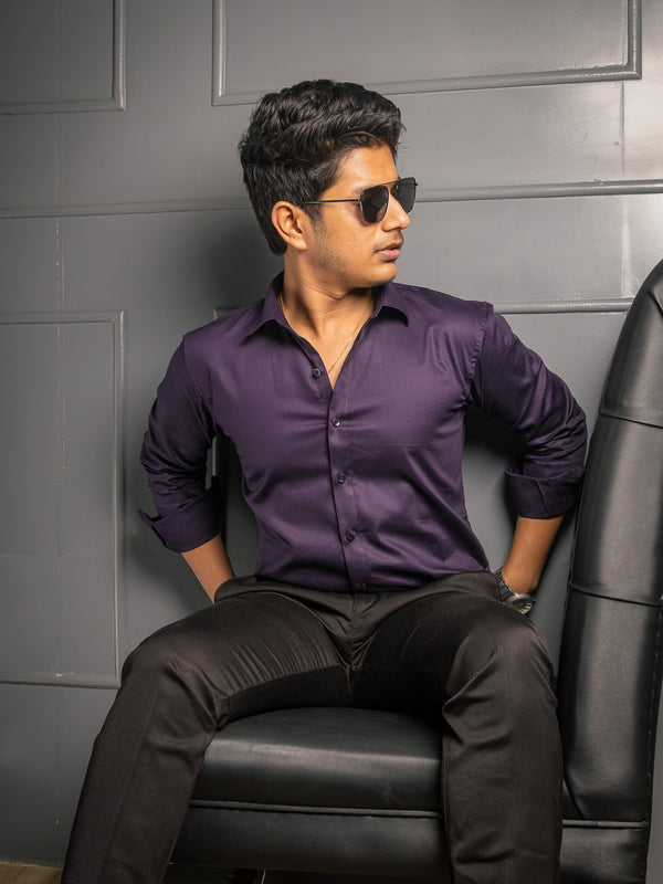 Premium Wine Textured Slim Fit Pure Cotton Shirt