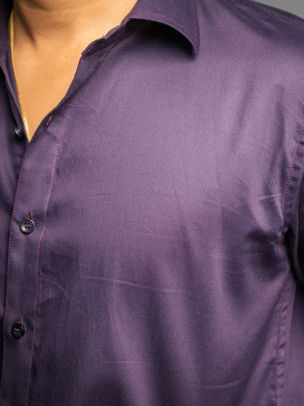 Premium Wine Textured Slim Fit Pure Cotton Shirt