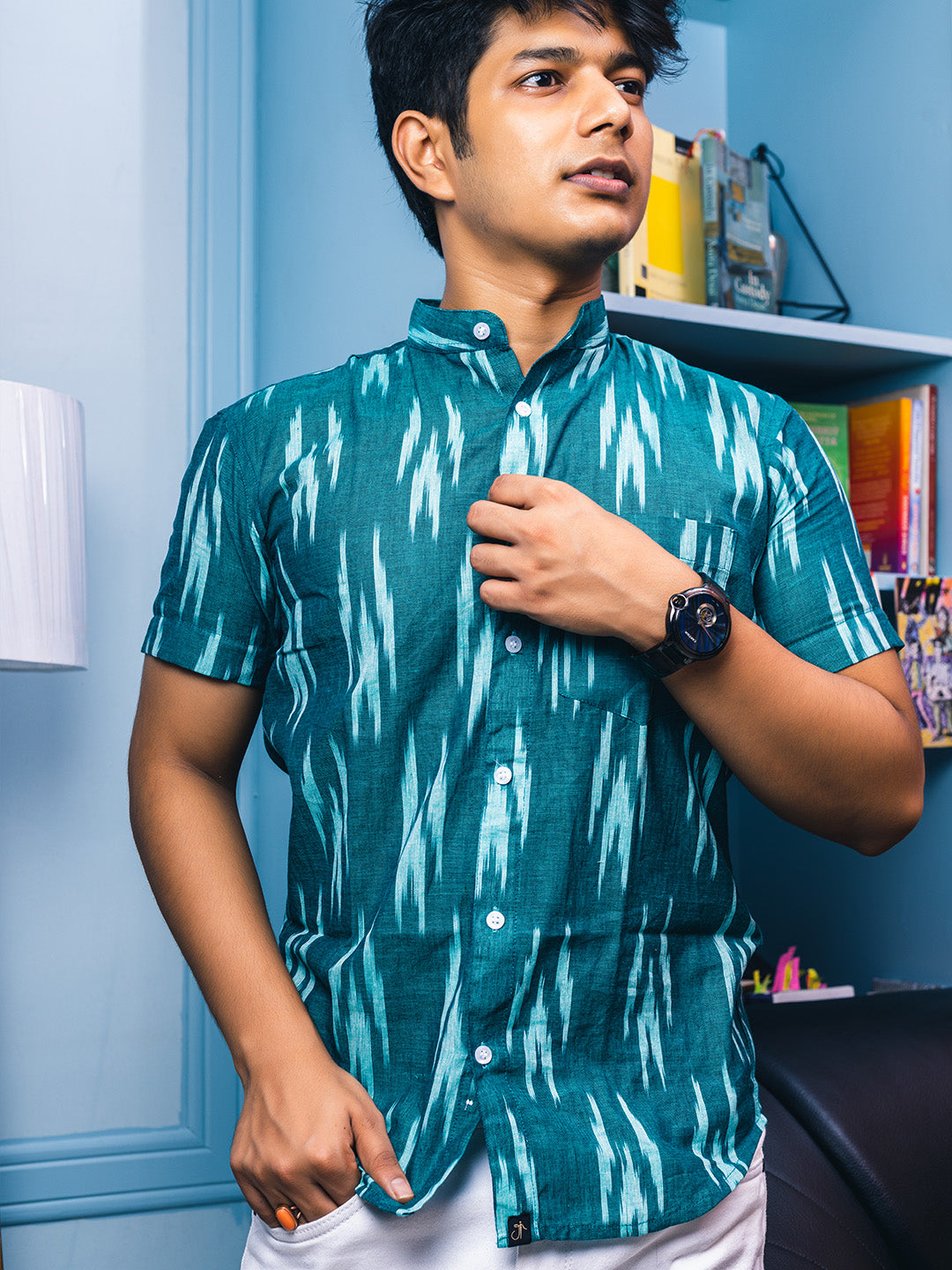 Dark Green Handwoven Ikat Shirt