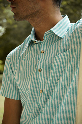 Striped Cotton Linen Slim Fit Shirt