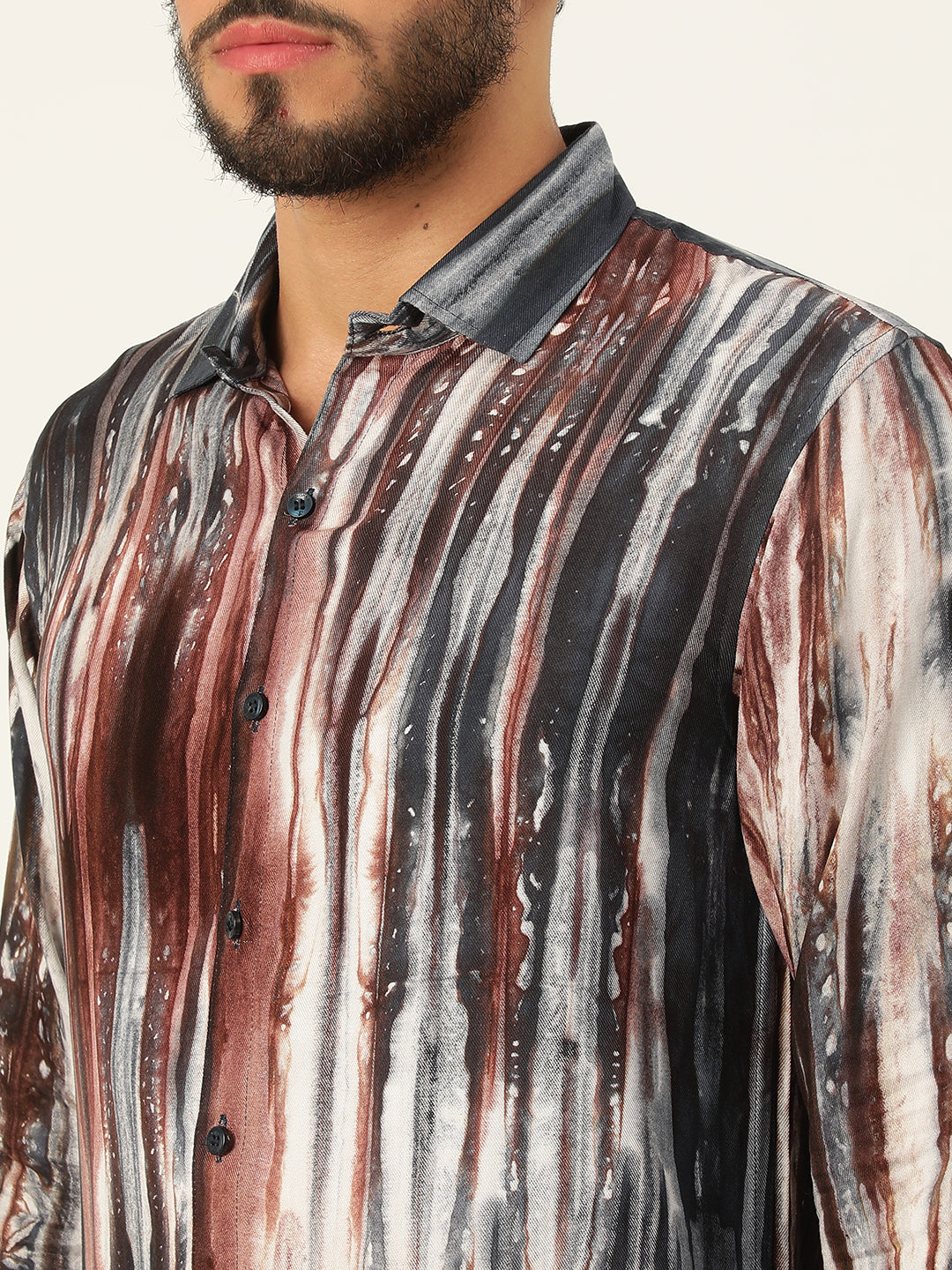 Brown and Grey Slim Fit Sustainable Tie Dye Shirt