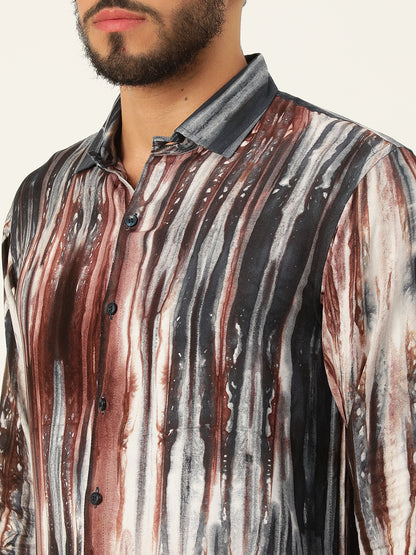 Brown and Grey Slim Fit Sustainable Tie Dye Shirt