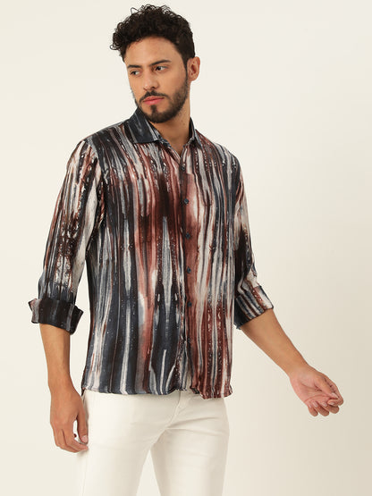 Brown and Grey Slim Fit Sustainable Tie Dye Shirt