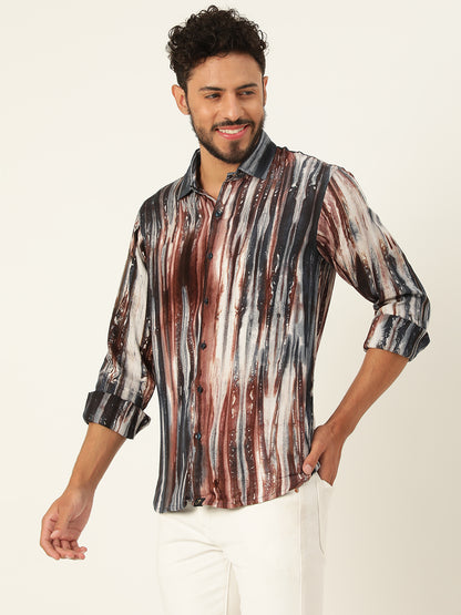 Brown and Grey Slim Fit Sustainable Tie Dye Shirt