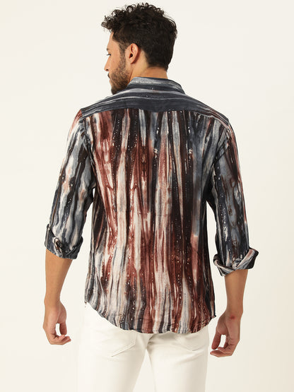 Brown and Grey Slim Fit Sustainable Tie Dye Shirt