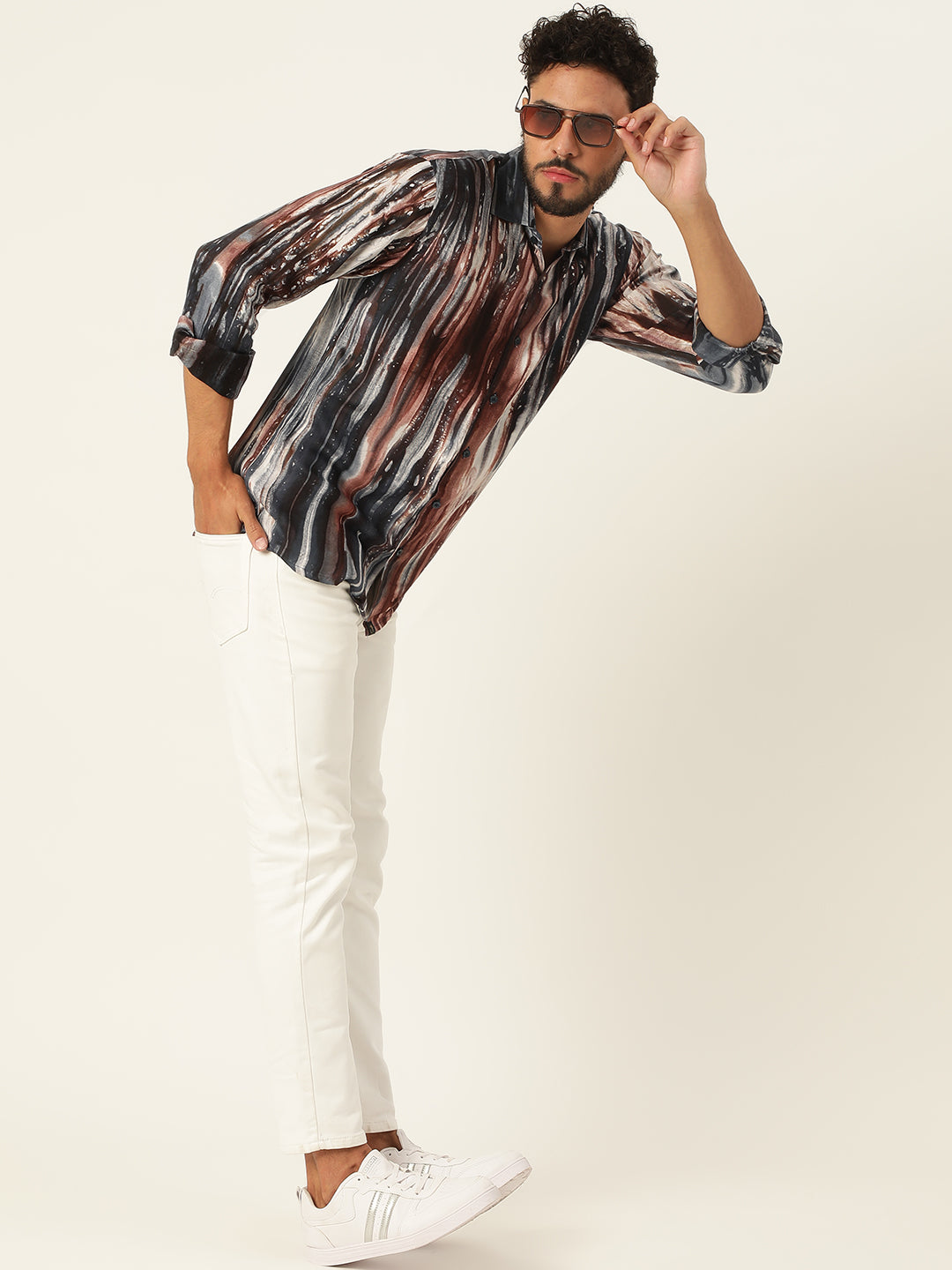 Brown and Grey Slim Fit Sustainable Tie Dye Shirt