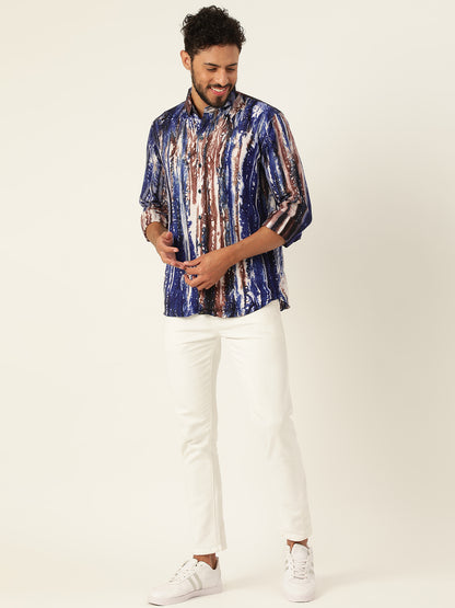 Royal Blue and Brown Slim Fit Premium Tie Dye Unisex Shirt
