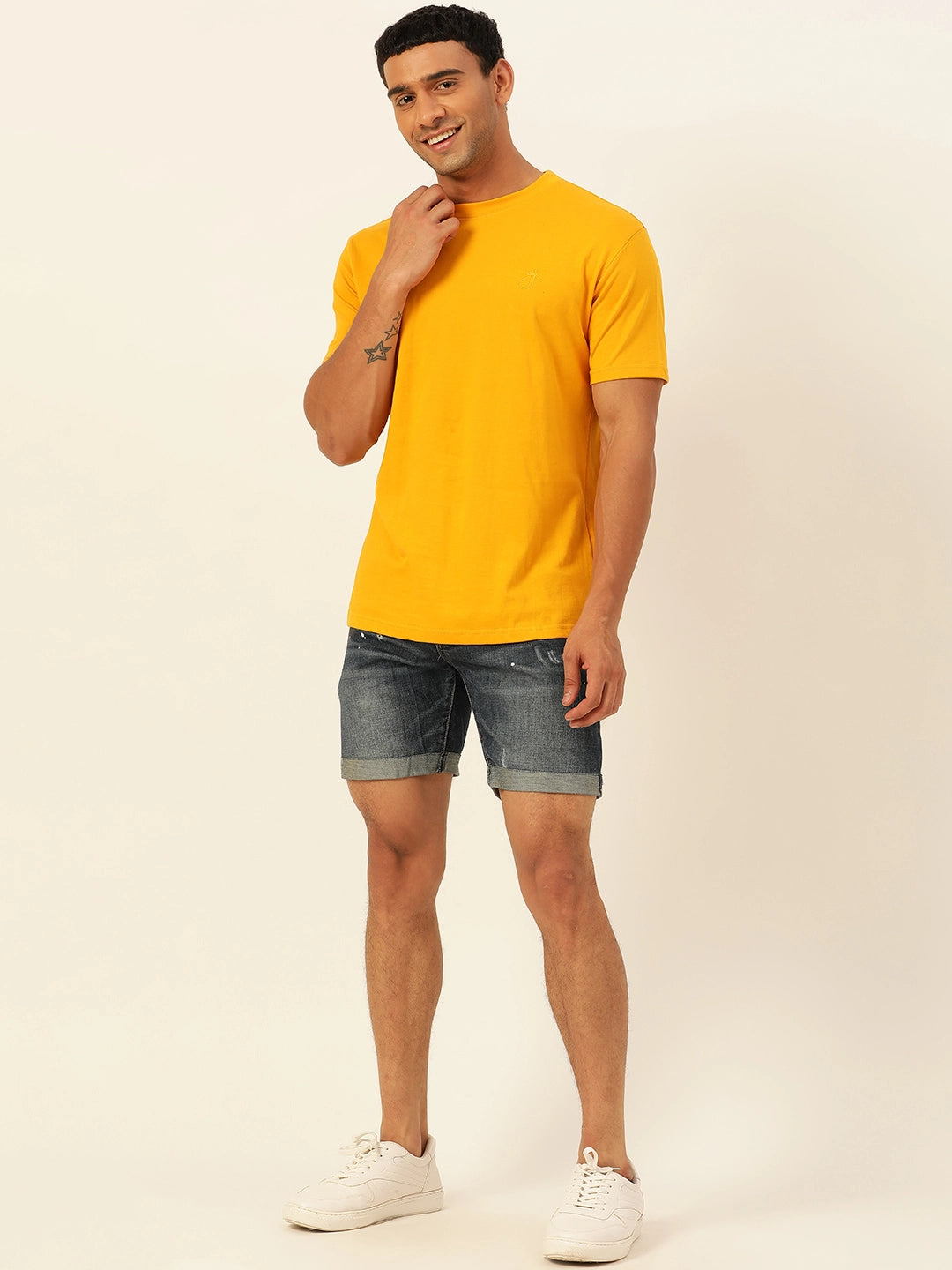 Premium Mustard Solid Round Neck Unisex Comfort Fit T-Shirt
