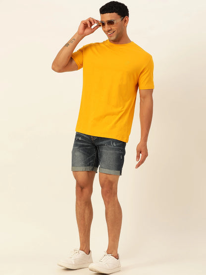 Premium Mustard Solid Round Neck Unisex Comfort Fit T-Shirt