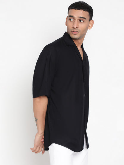 Black Rayon Oversized Cuban Collar Unisex Shirt