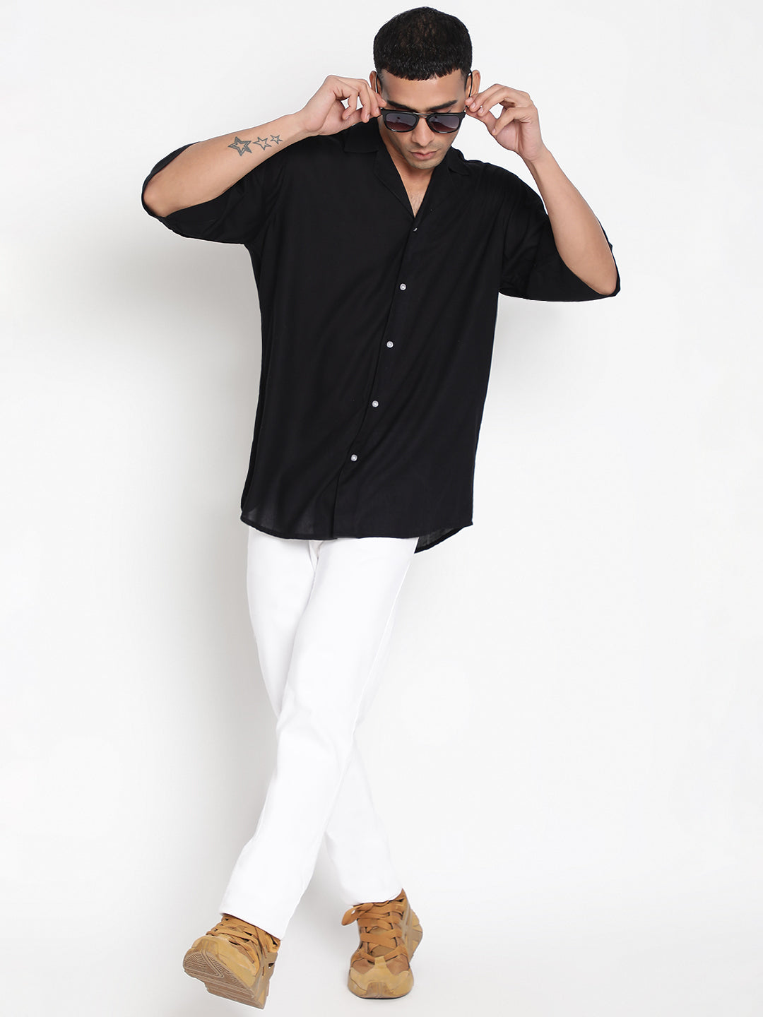 Black Rayon Oversized Cuban Collar Unisex Shirt