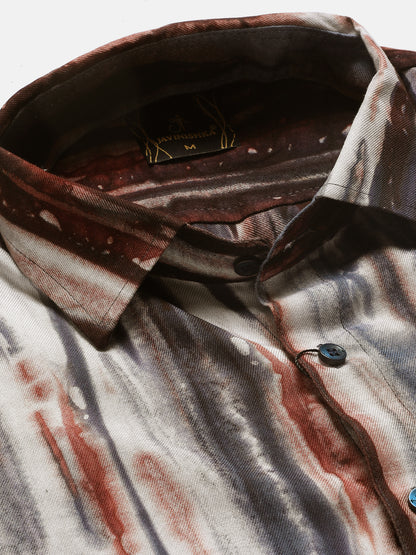 Brown and Grey Slim Fit Sustainable Tie Dye Shirt