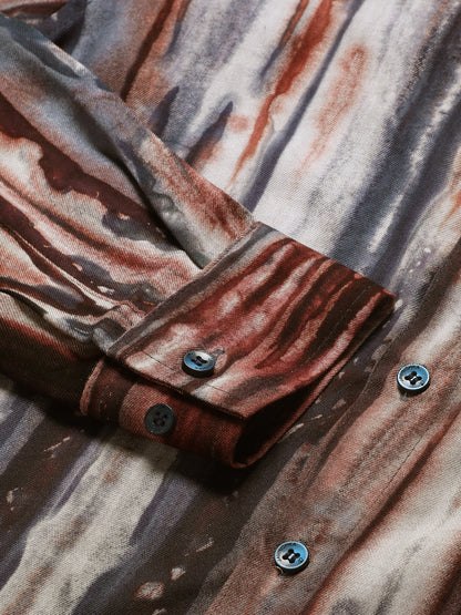 Brown and Grey Slim Fit Sustainable Tie Dye Shirt
