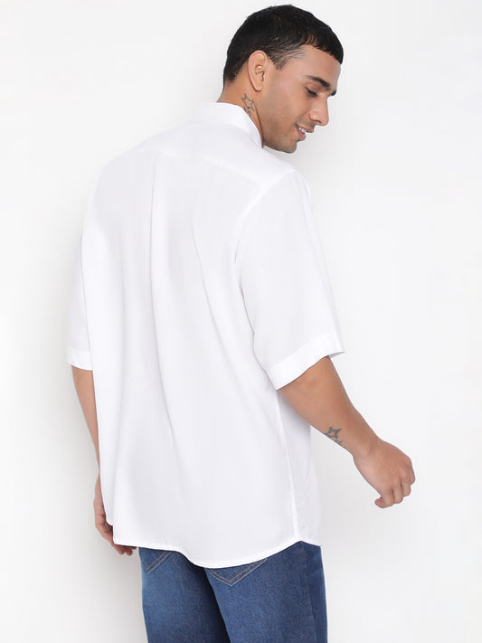 White Rayon Oversized Cuban Collar Unisex Shirt