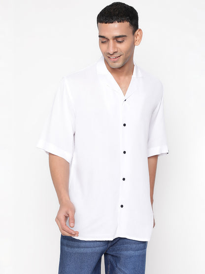 White Rayon Oversized Cuban Collar Unisex Shirt