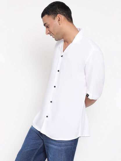 White Rayon Oversized Cuban Collar Unisex Shirt