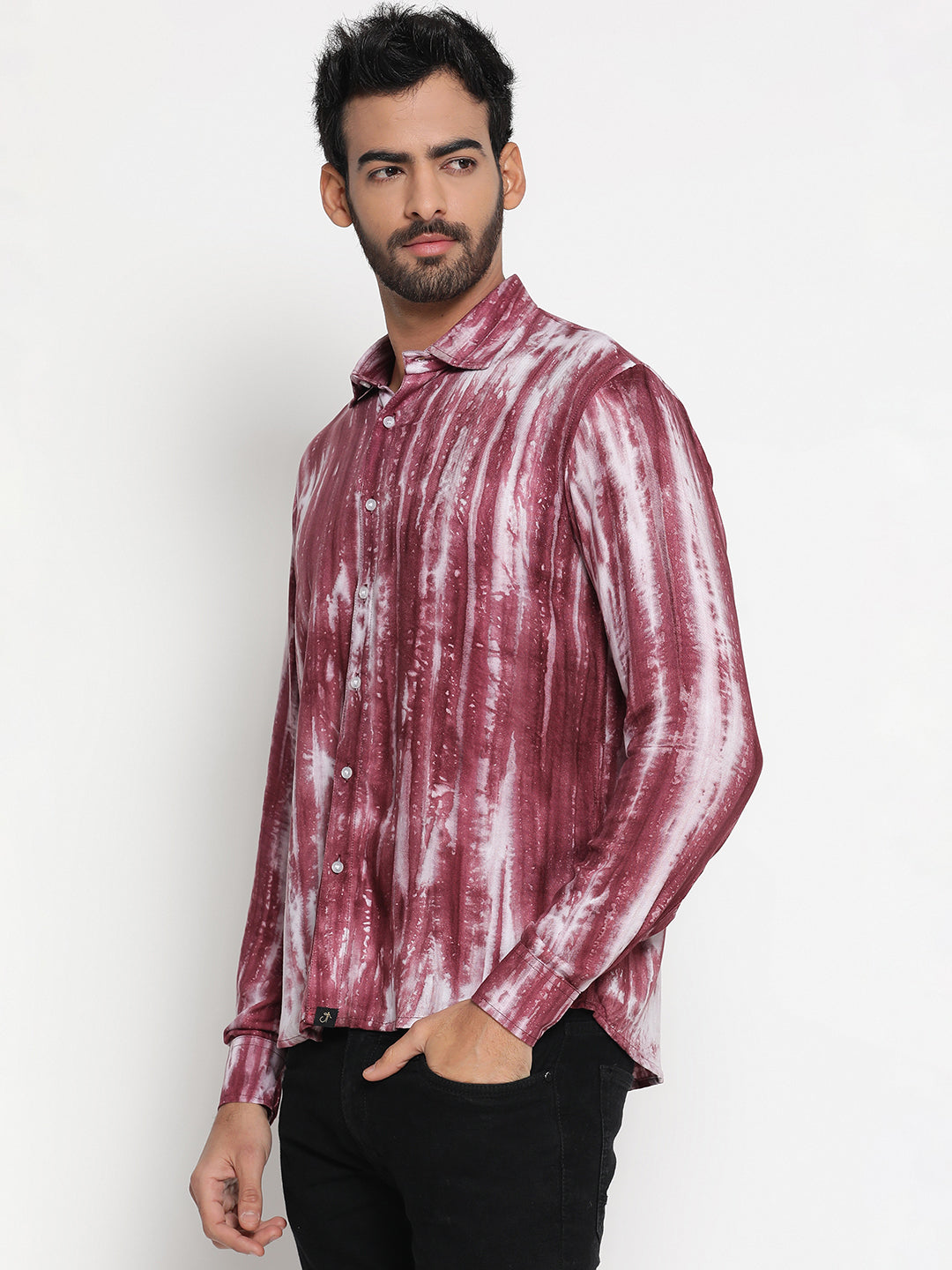 Wine Striped Tie Dye Pashmina Rayon Regular Fit Unisex Shirt