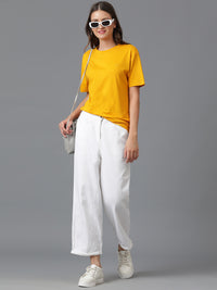 Solid Round Neck Women Comfort Fit T-Shirt