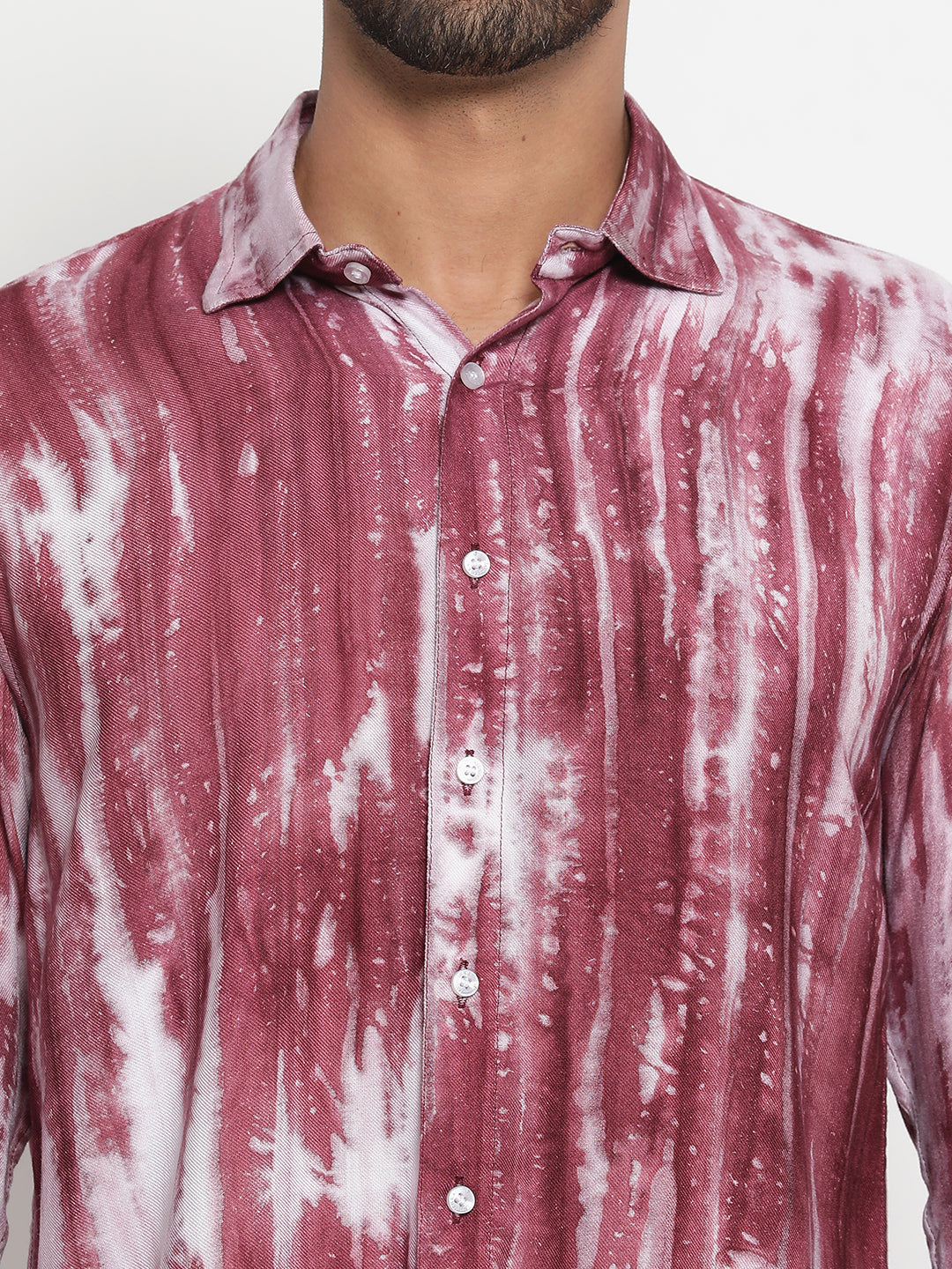 Wine Striped Tie Dye Pashmina Rayon Regular Fit Unisex Shirt