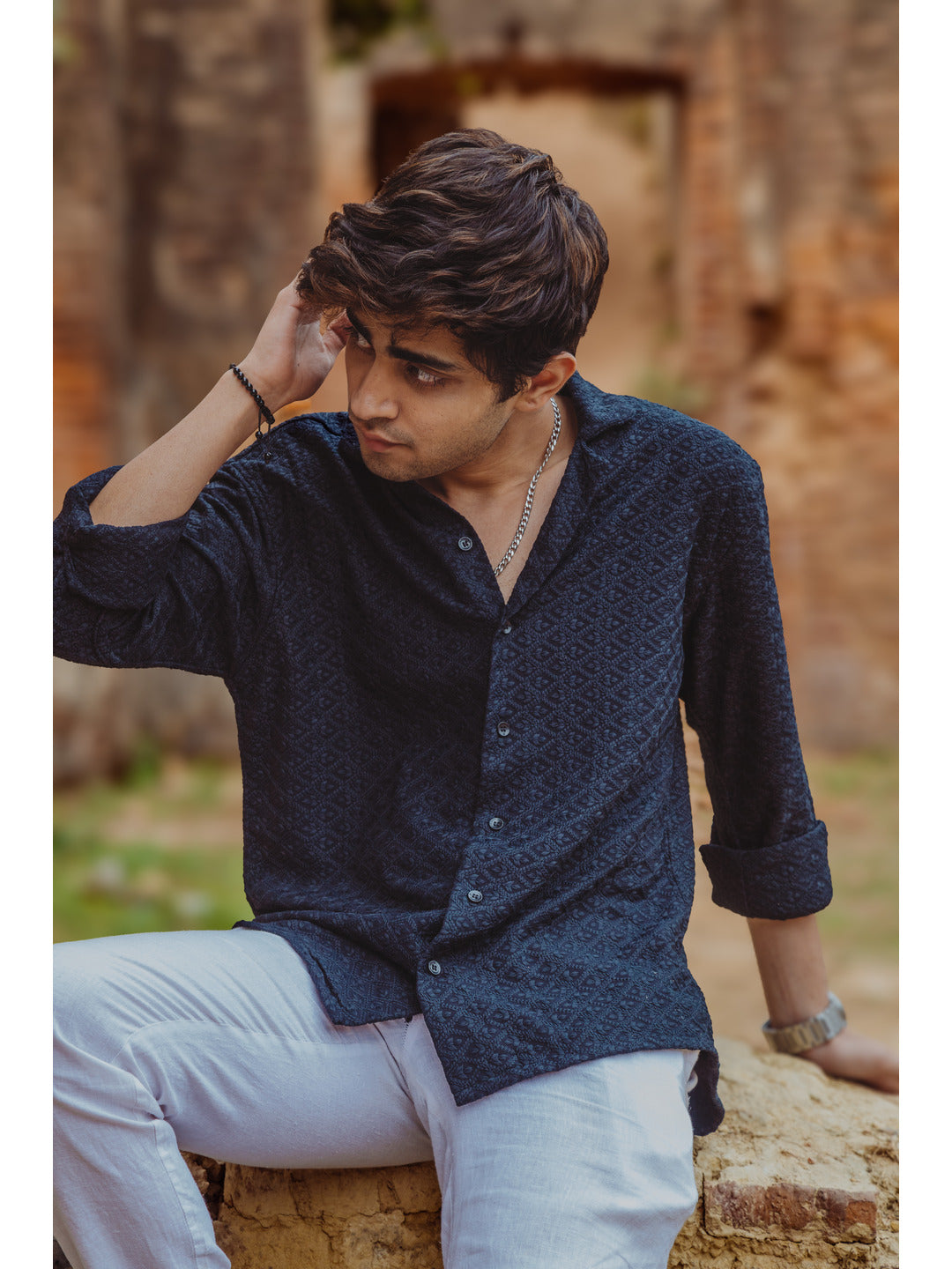 Sustainable Chikankari Embroidered Unisex Oversized Rayon Shirt