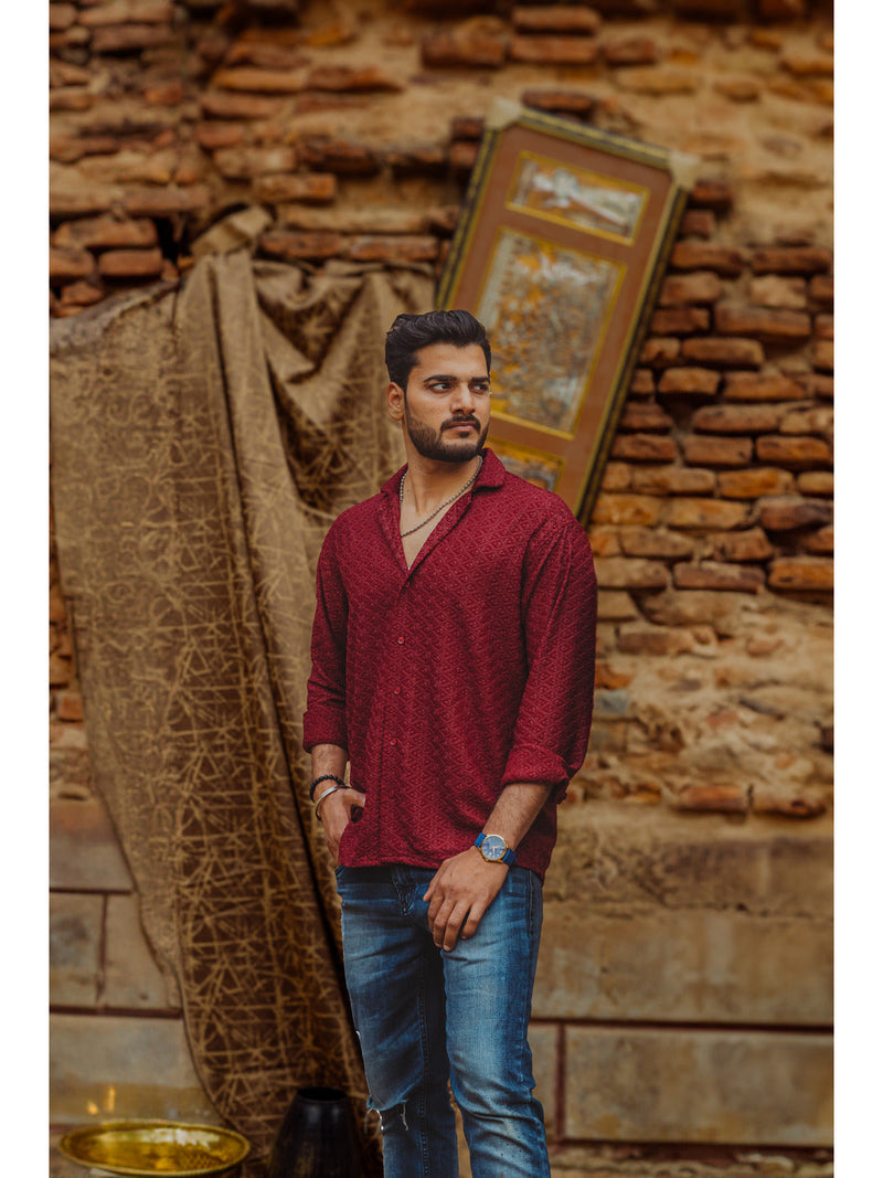 Sustainable Chikankari Embroidered Unisex Oversized Rayon Shirt
