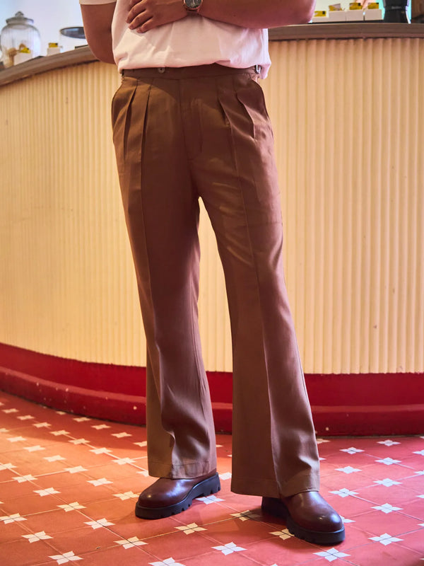 Men Pleated Bootcut Trousers