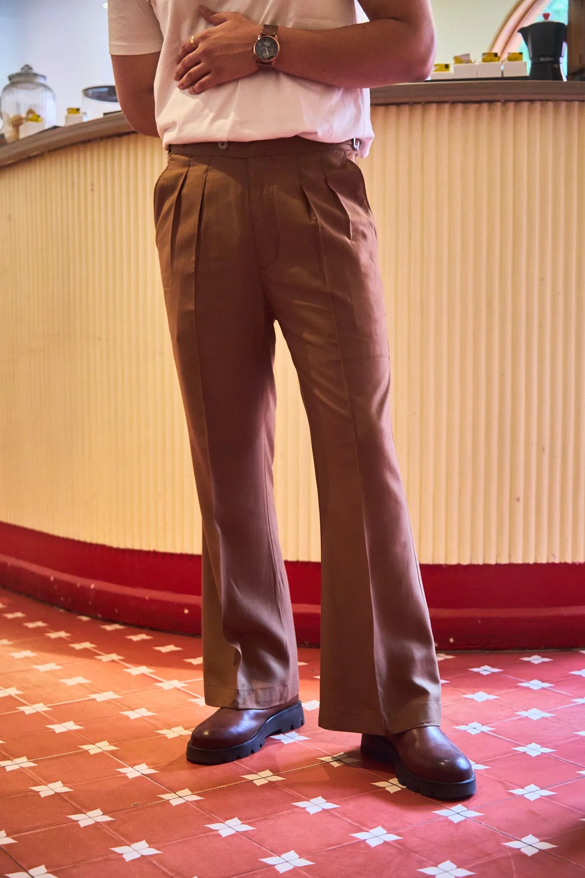Men Pleated Bootcut Trousers