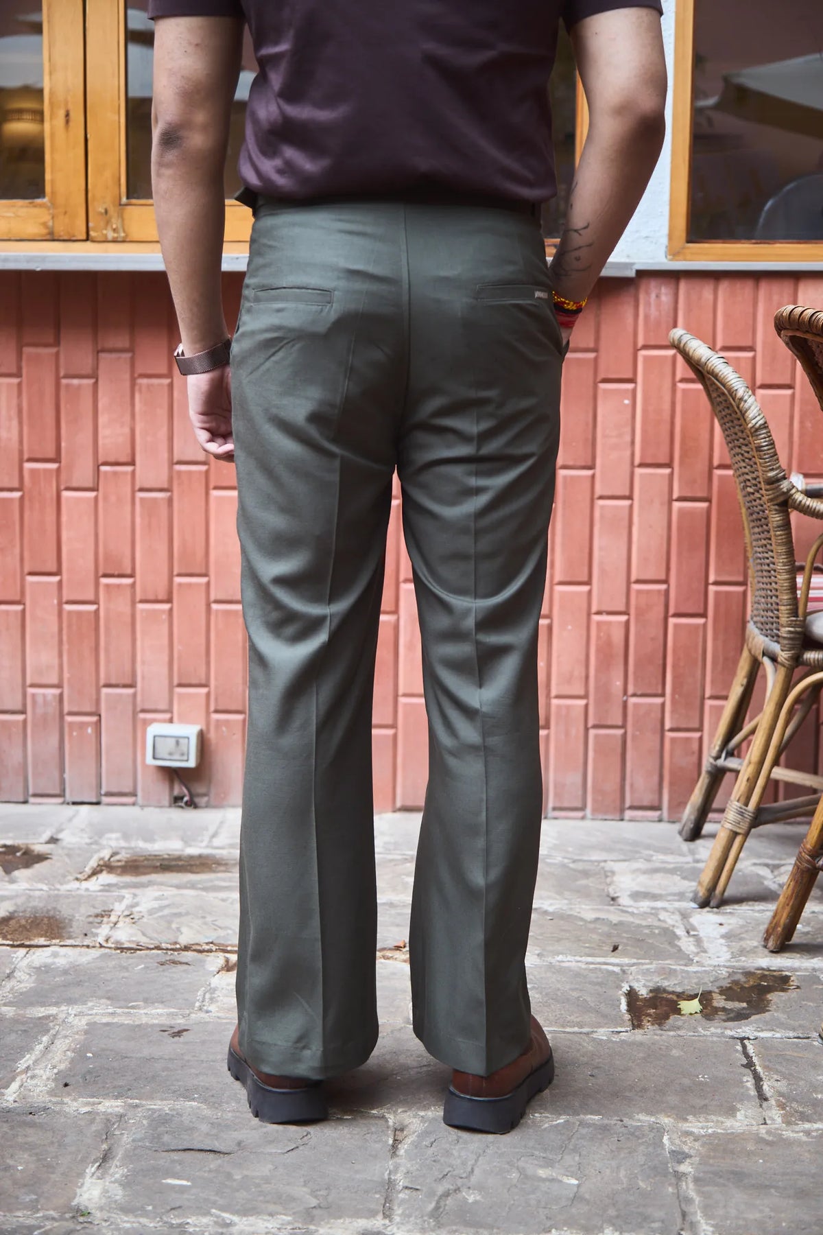 Men Pleated Bootcut Trousers