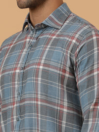 Blue and Pink Yarn Dyed Check Cotton Flannel Party Wear Shirt
