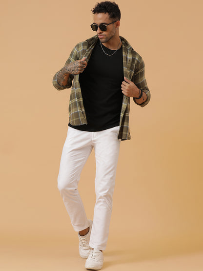 Green Check Cotton Flannel Party Wear Shirt
