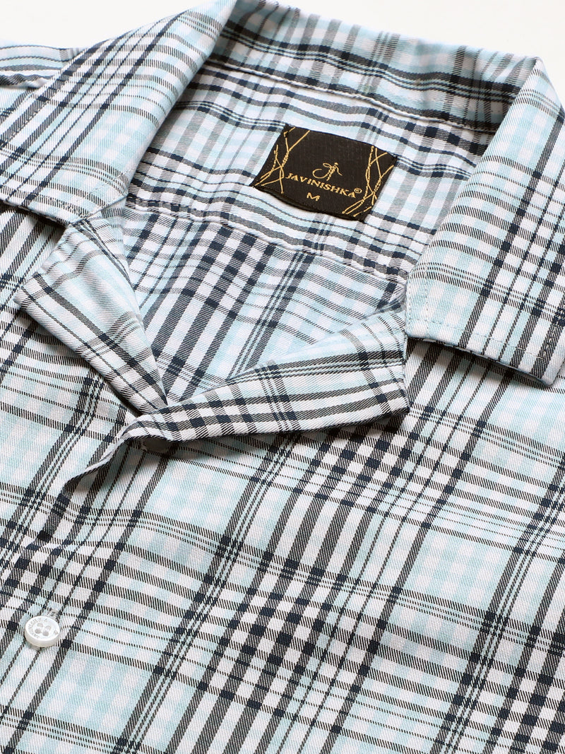Black & White Pure Cotton Checks Regular Fit Party Wear Shirt