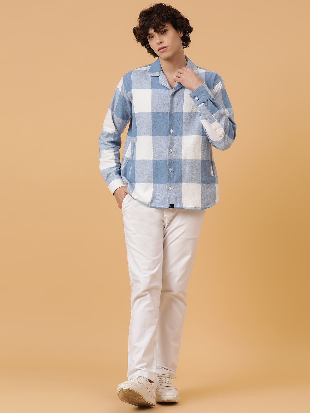 Checkered Flannel Double Kangaroo Pocket Oversized Unisex Shacket