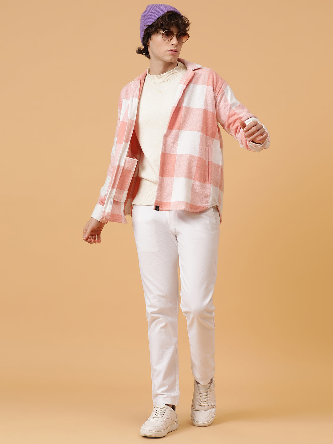 Checkered Flannel Double Kangaroo Pocket Oversized Unisex Shacket