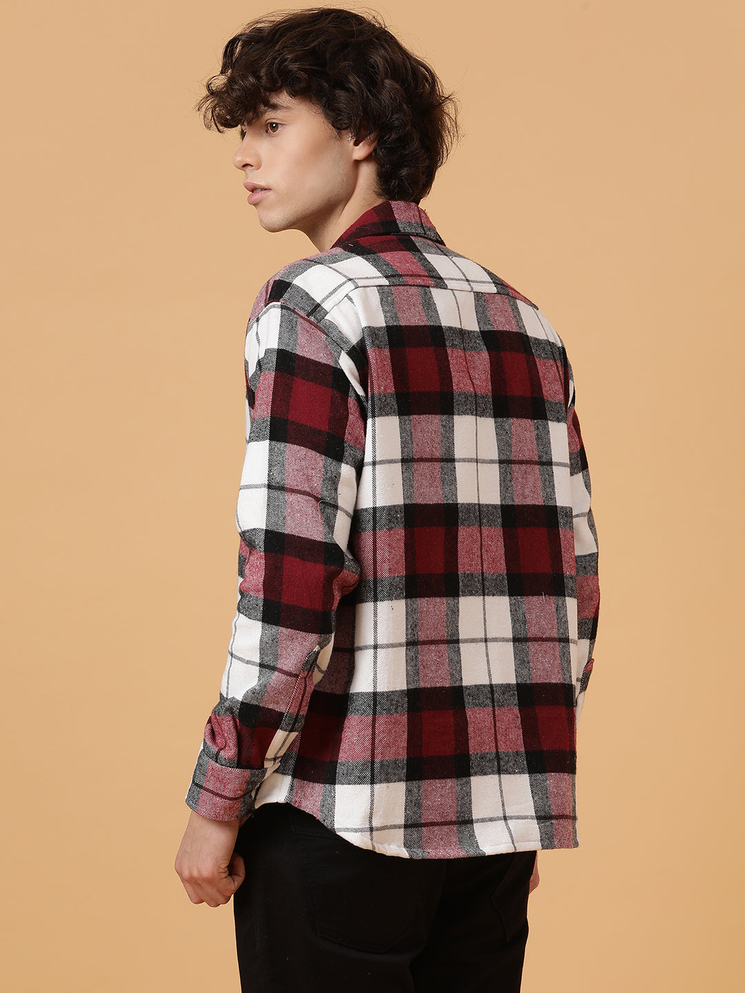 Checkered Flannel Double Kangaroo Pocket Oversized Unisex Shacket