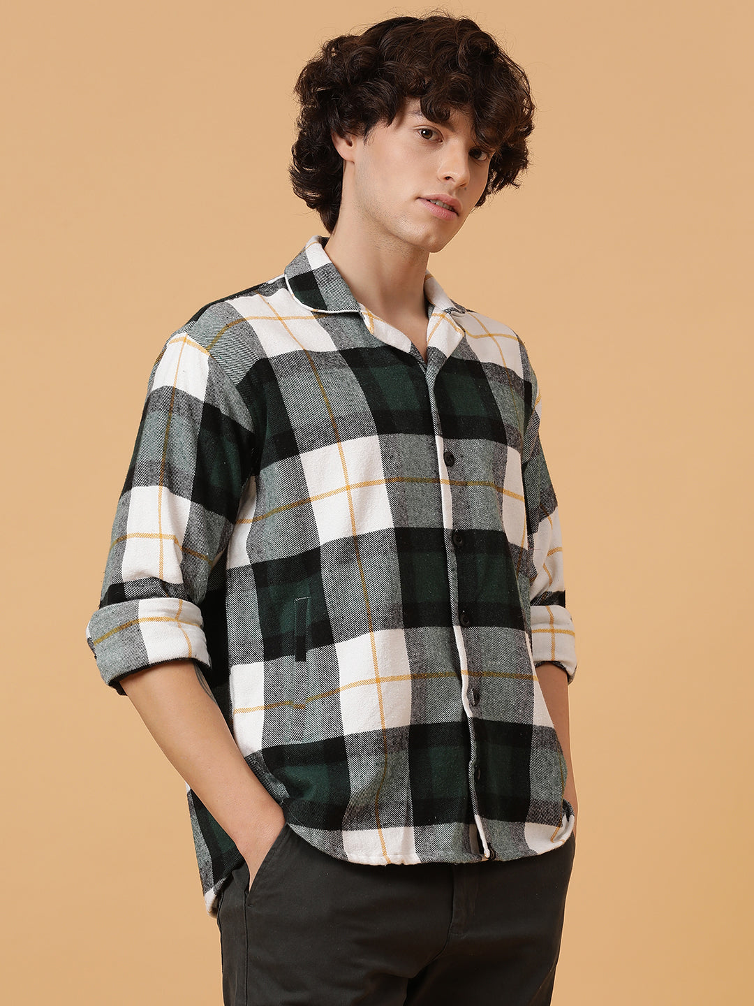 Checkered Flannel Double Kangaroo Pocket Oversized Unisex Shacket