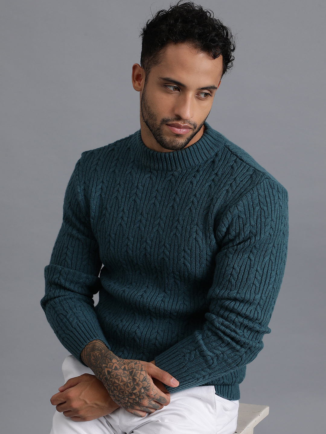 Heavy Cable Knitted Unisex Wool Unisex Sweater