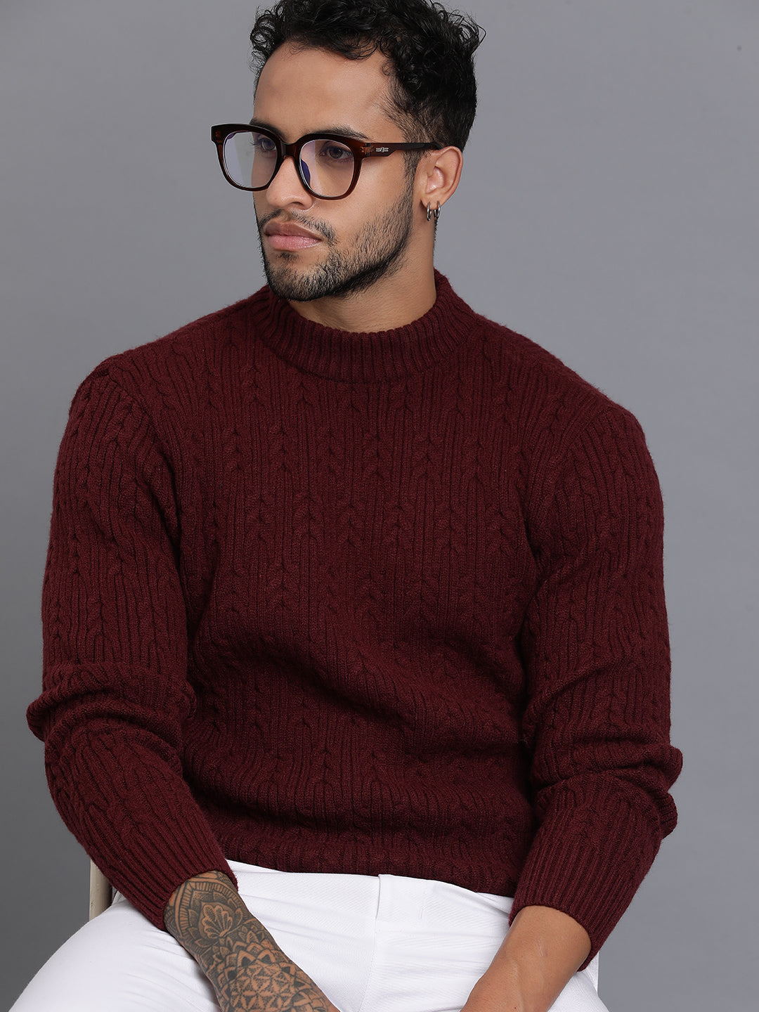 Heavy Cable Knitted Unisex Wool Unisex Sweater