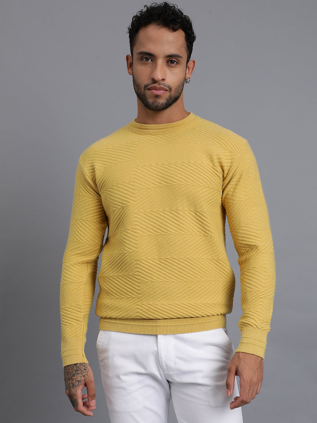 Zig Zag Knitted Unisex Wool Unisex Sweater