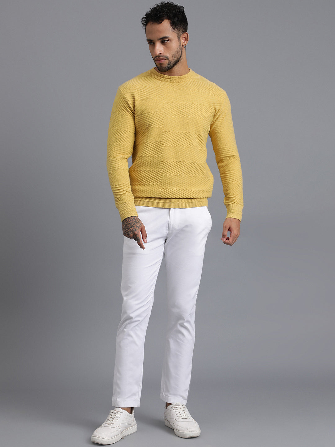 Zig Zag Knitted Unisex Wool Unisex Sweater