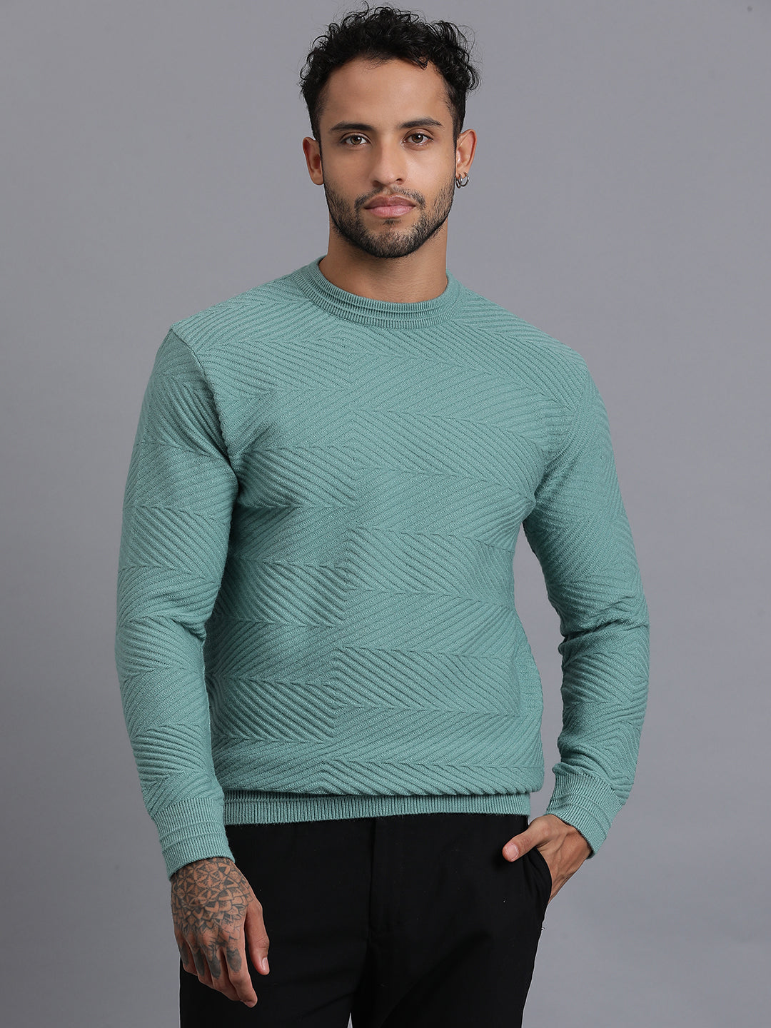 Zig Zag Knitted Unisex Wool Unisex Sweater