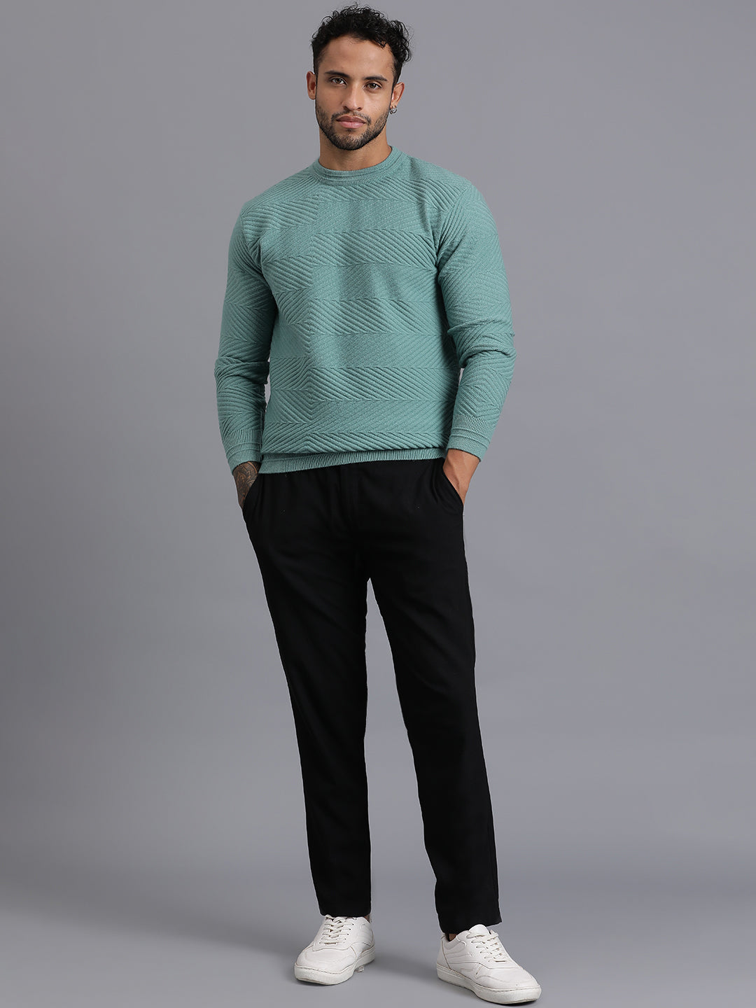 Zig Zag Knitted Unisex Wool Unisex Sweater