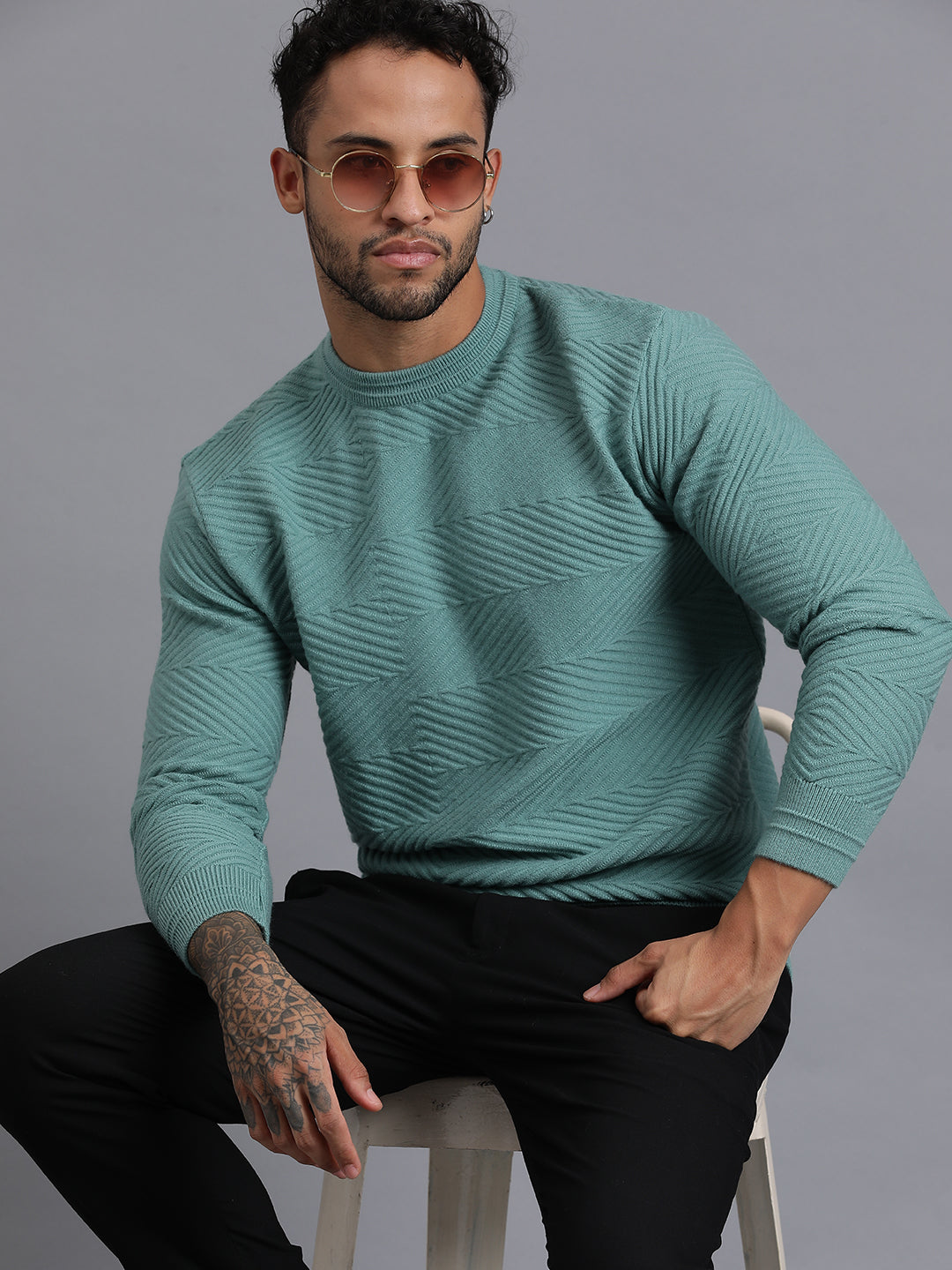 Zig Zag Knitted Unisex Wool Unisex Sweater