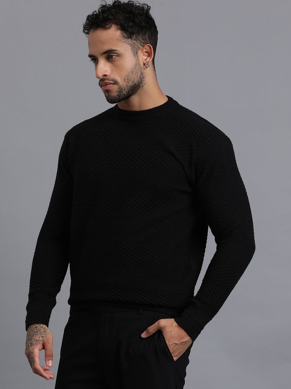 Zig Zag Knitted Unisex Wool Unisex Sweater