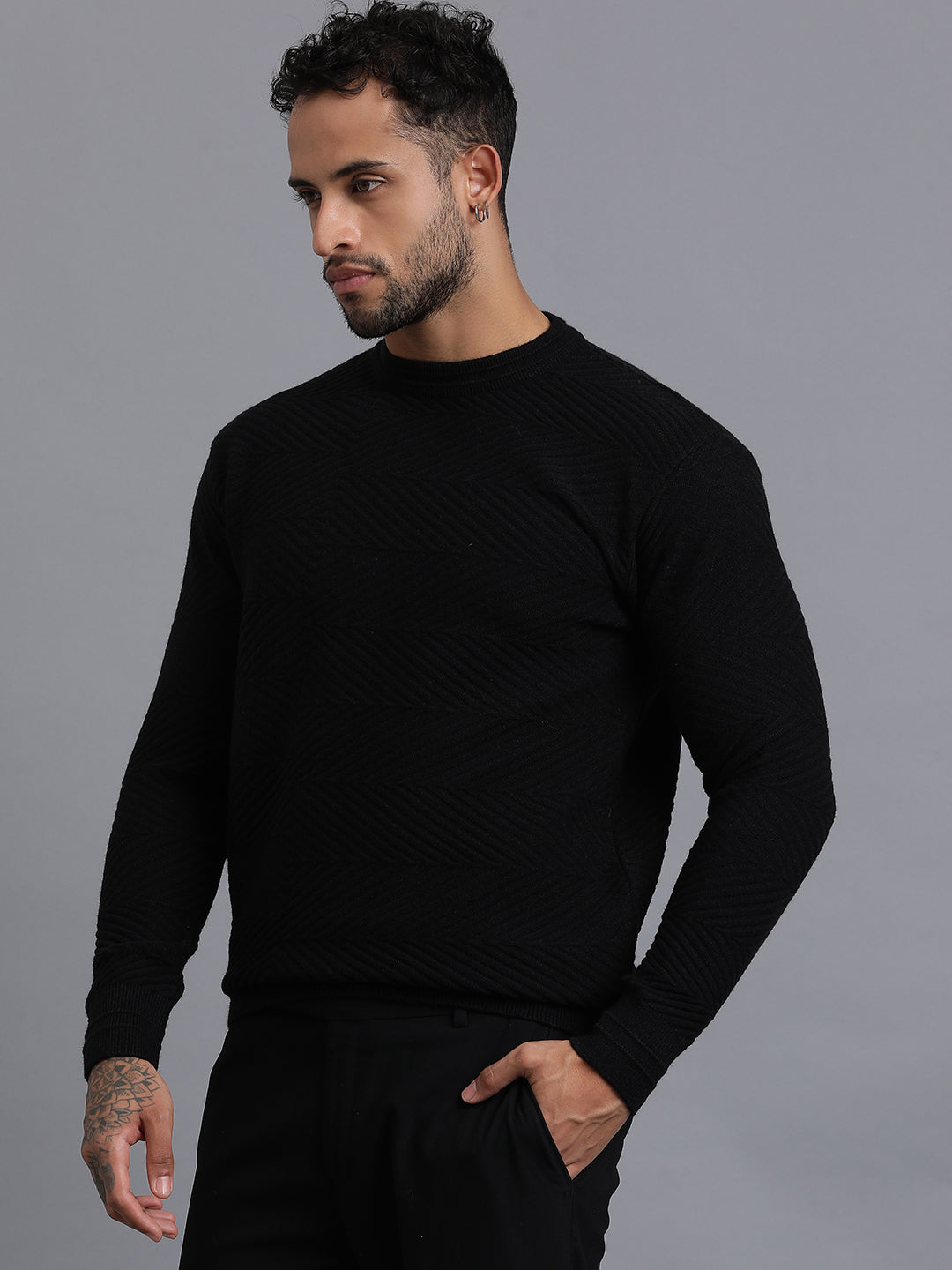Zig Zag Knitted Unisex Wool Unisex Sweater