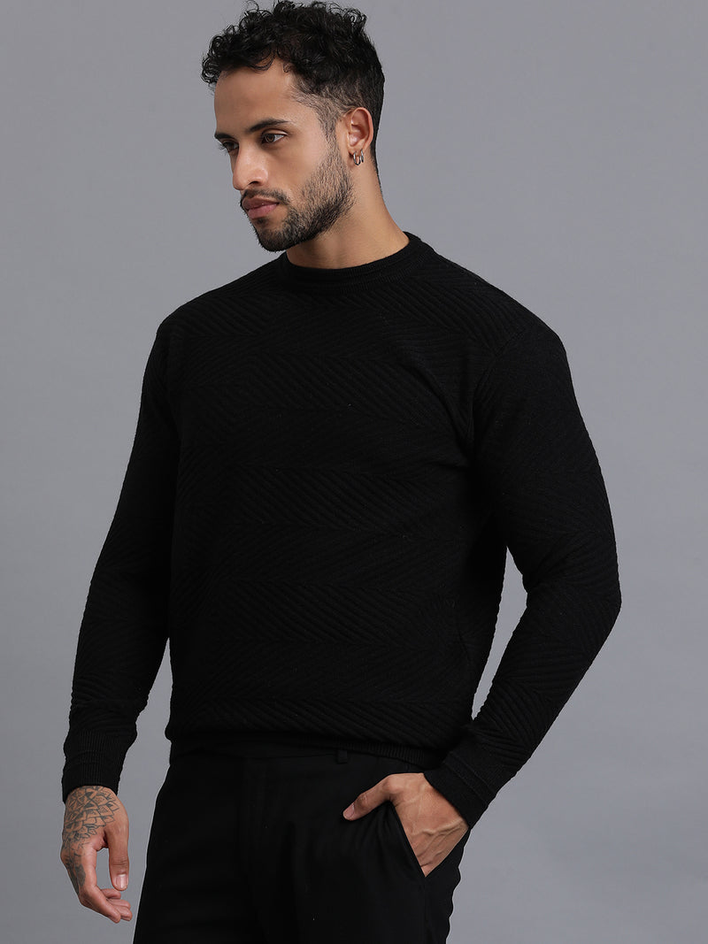 Zig Zag Knitted Unisex Wool Unisex Sweater